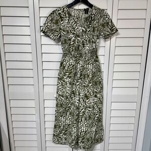 Nicole Miller New York Womens Green White Leaf Animal Print Wide Leg Jumpsuit XS